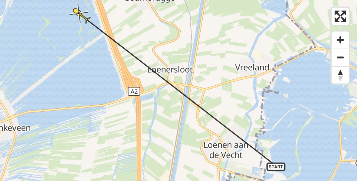 Routekaart van de vlucht: Politiehelikopter naar Vinkeveen