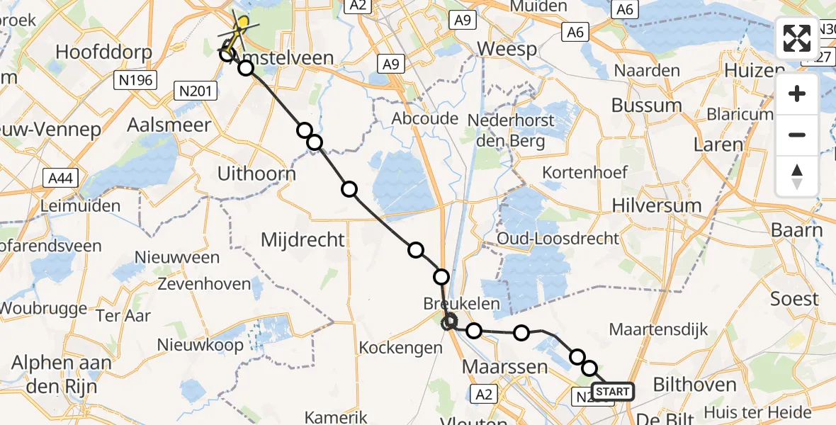Routekaart van de vlucht: Politiehelikopter naar Schiphol