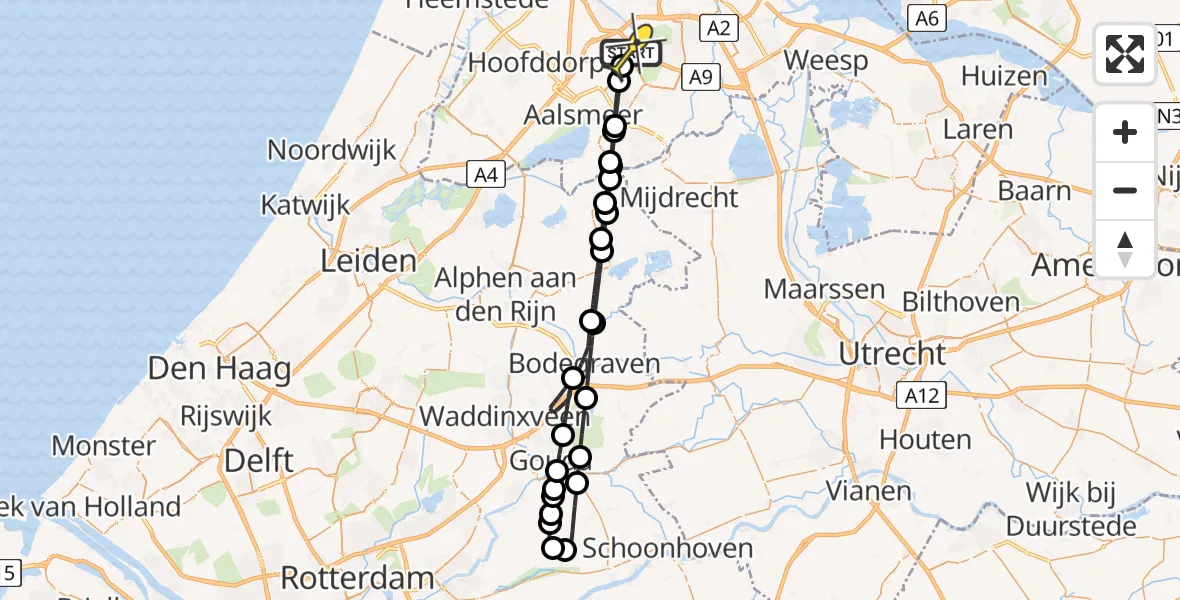 Routekaart van de vlucht: Politieheli naar Schiphol