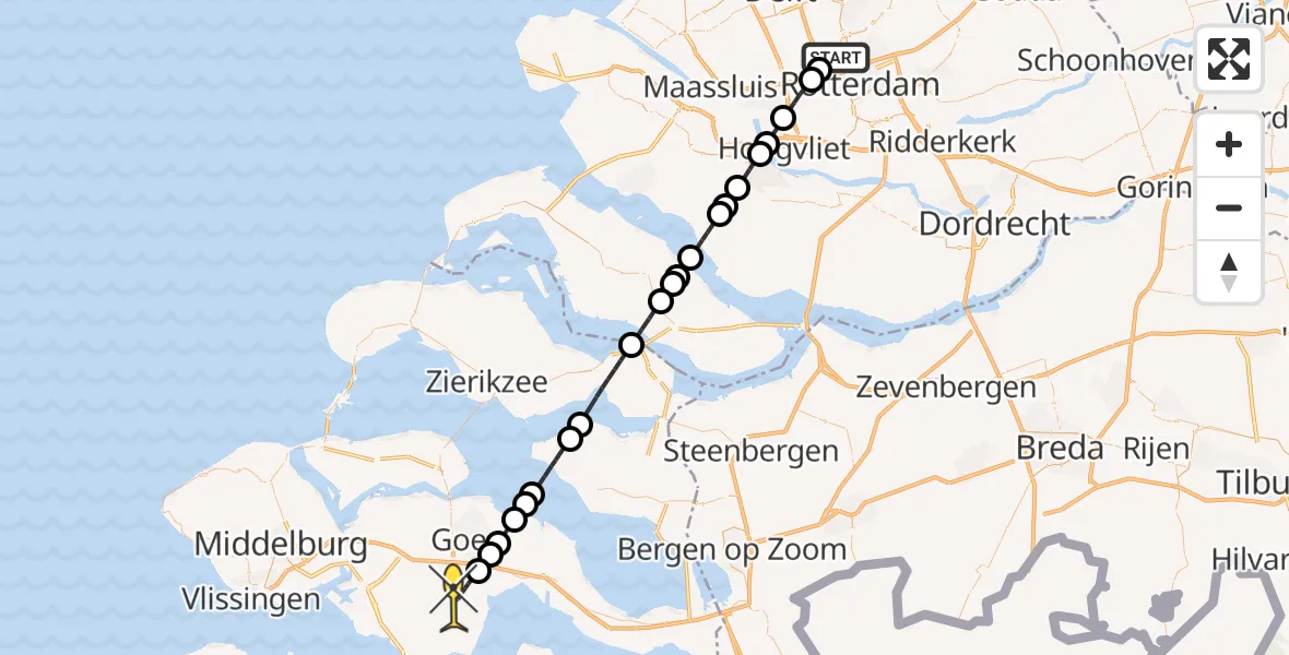 Routekaart van de vlucht: Lifeliner 2 naar 's-Gravenpolder