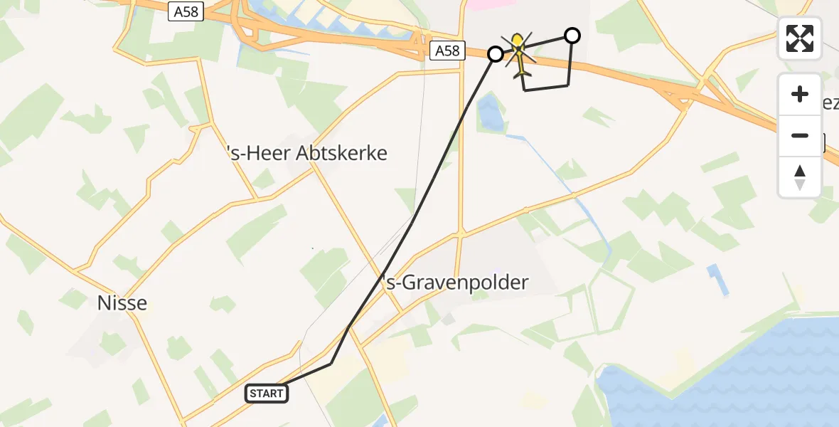 Routekaart van de vlucht: Lifeliner 2 naar Goes