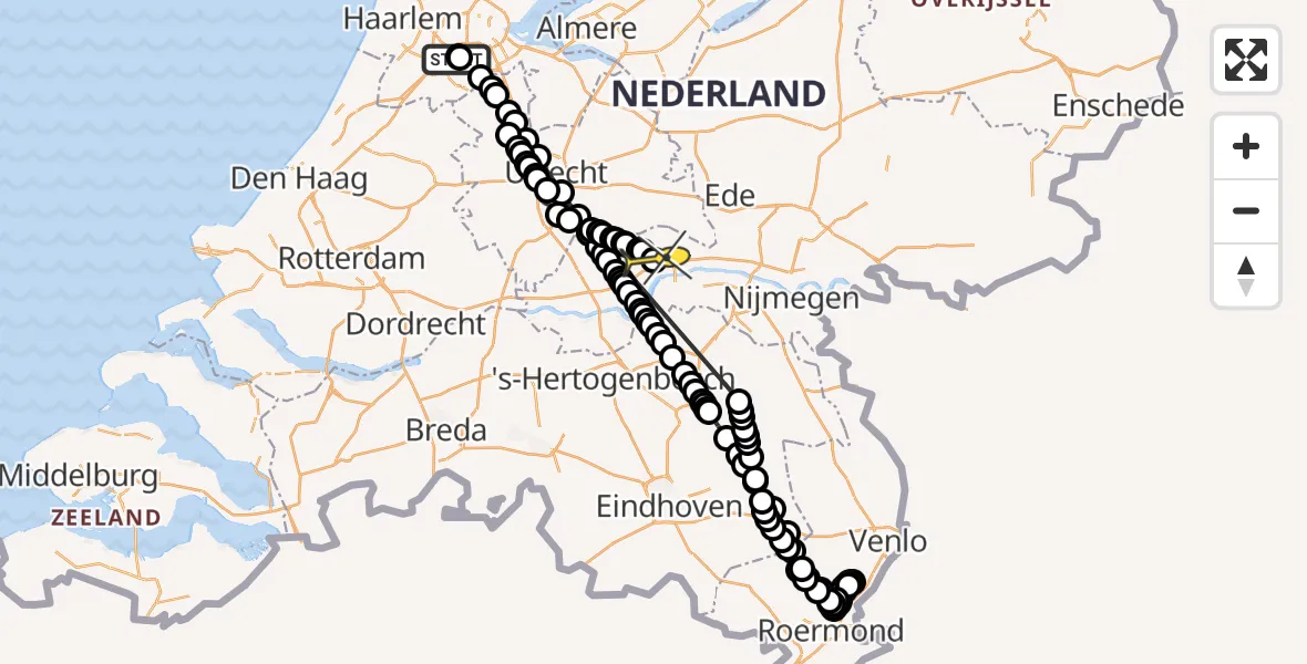 Routekaart van de vlucht: Politiehelikopter naar Zoelen
