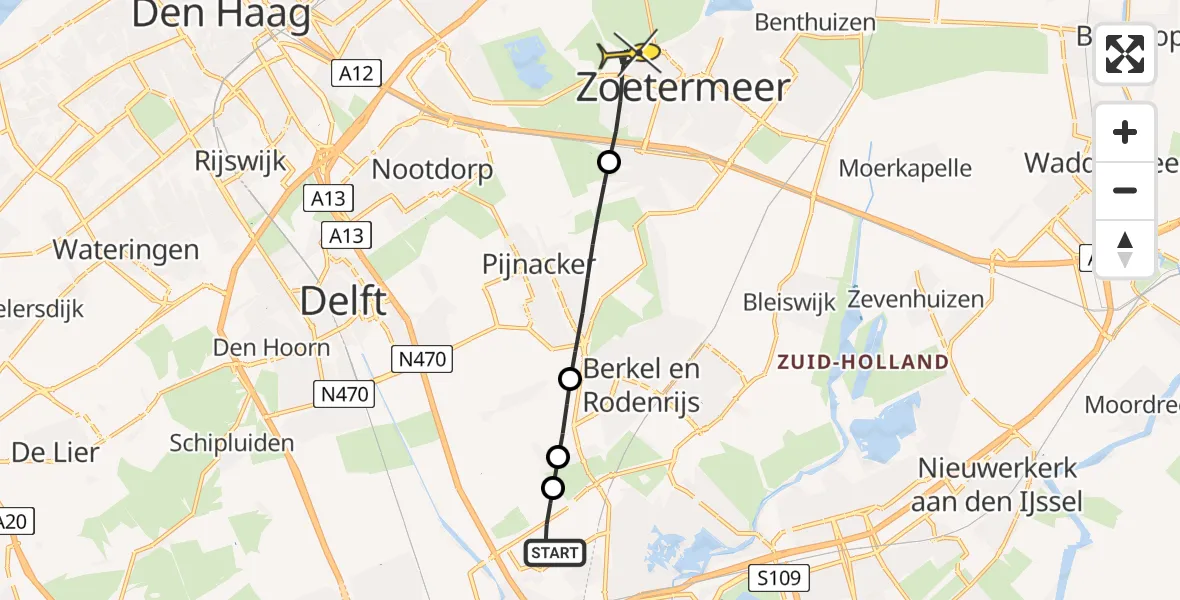 Routekaart van de vlucht: Lifeliner 2 naar Zoetermeer