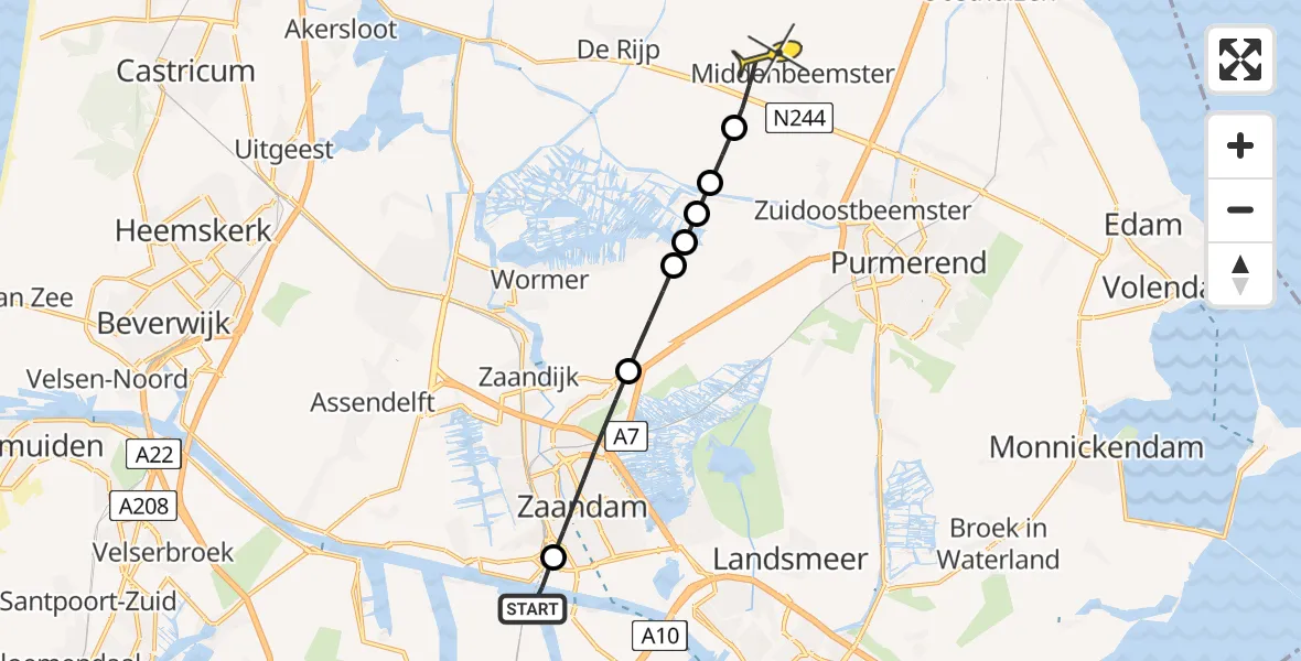 Routekaart van de vlucht: Lifeliner 1 naar Middenbeemster