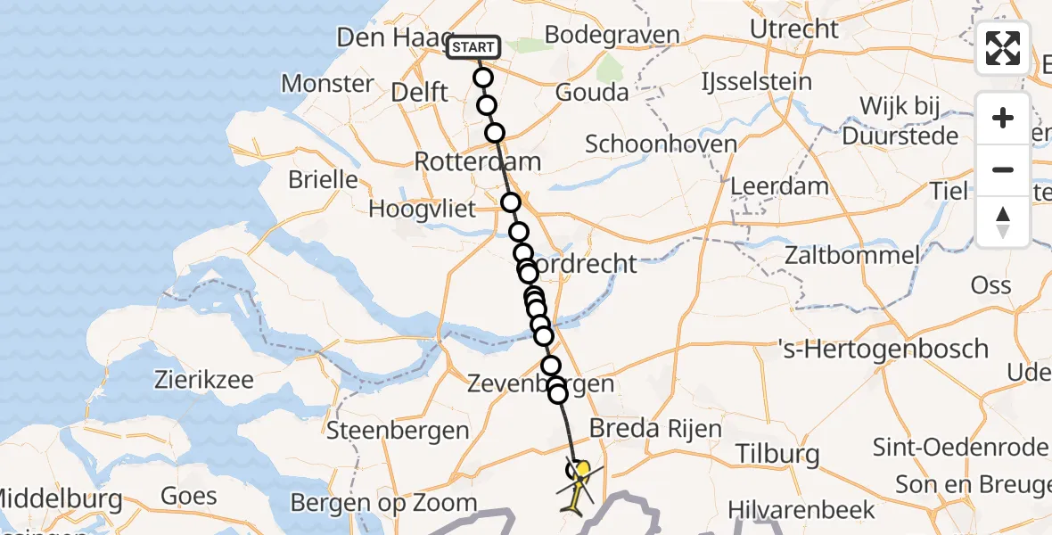 Routekaart van de vlucht: Lifeliner 2 naar Rijsbergen