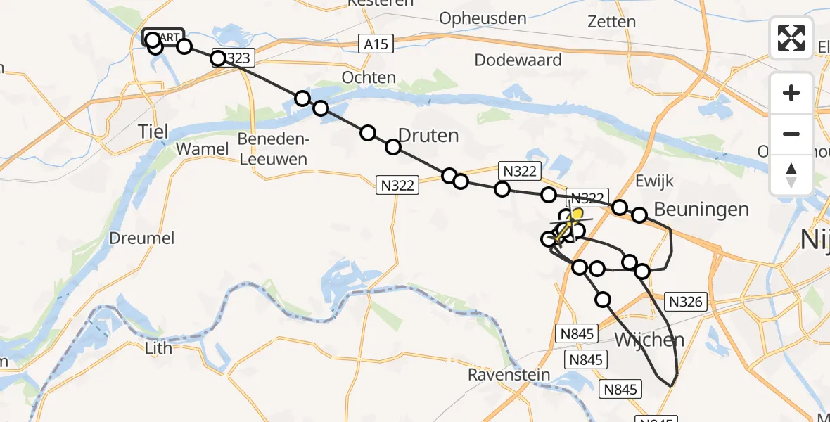 Routekaart van de vlucht: Politieheli naar Winssen