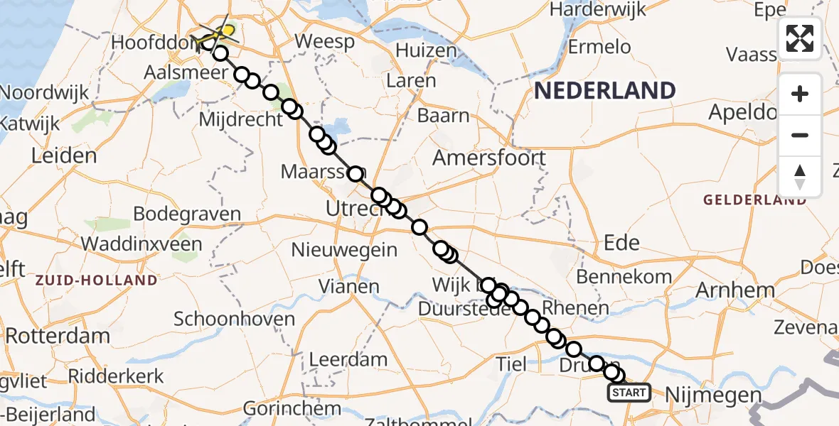 Routekaart van de vlucht: Politiehelikopter naar Schiphol