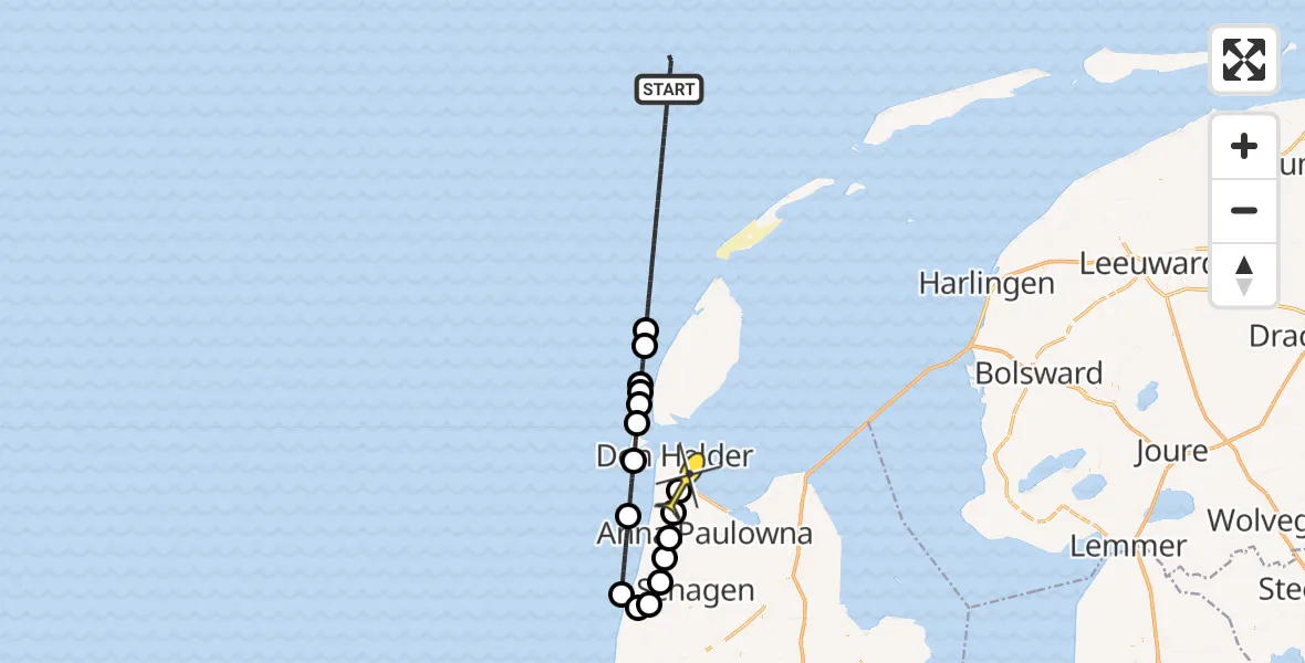 Routekaart van de vlucht: Kustwachthelikopter naar Vliegveld De Kooy