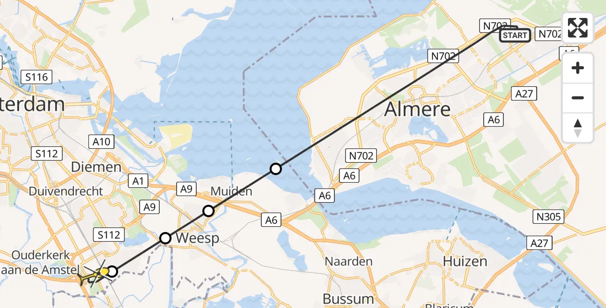 Routekaart van de vlucht: Lifeliner 1 naar Academisch Medisch Centrum (AMC)