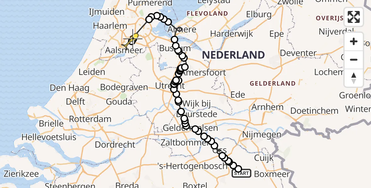 Routekaart van de vlucht: Politieheli naar Schiphol