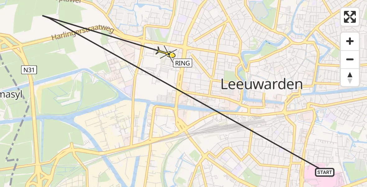 Routekaart van de vlucht: Ambulanceheli naar Leeuwarden