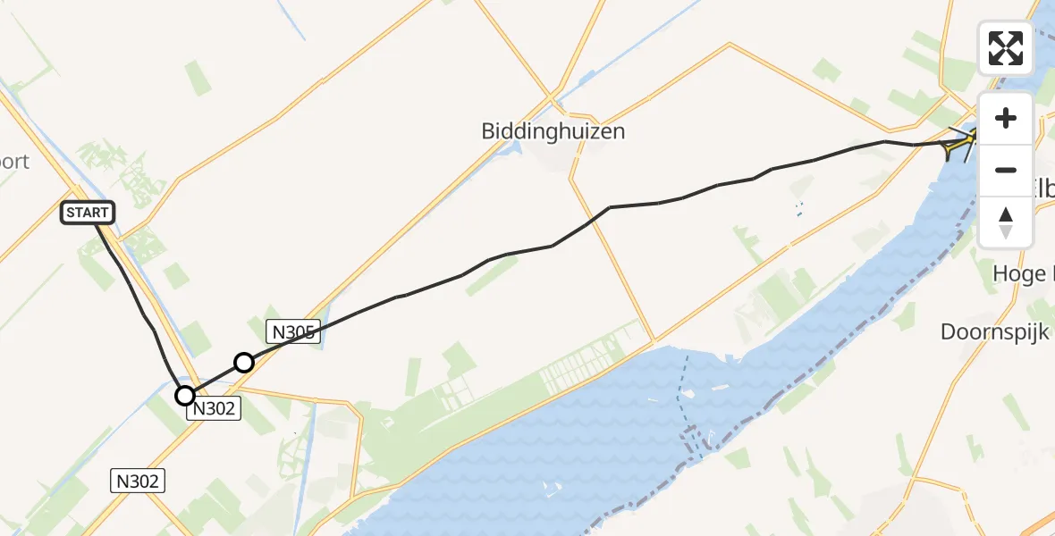 Routekaart van de vlucht: Ambulancehelikopter naar Biddinghuizen