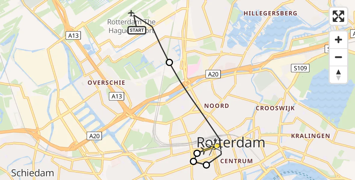 Routekaart van de vlucht: Lifeliner 2 naar Rotterdam