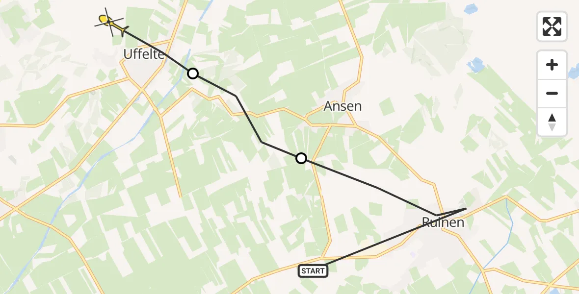 Routekaart van de vlucht: Ambulanceheli naar Uffelte