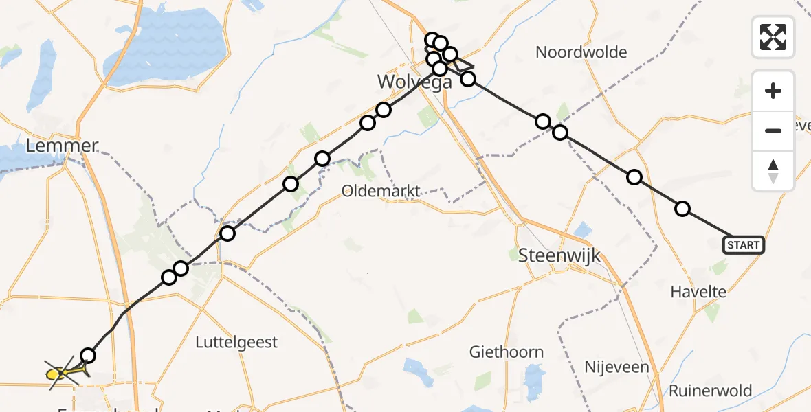 Routekaart van de vlucht: Ambulanceheli naar Emmeloord