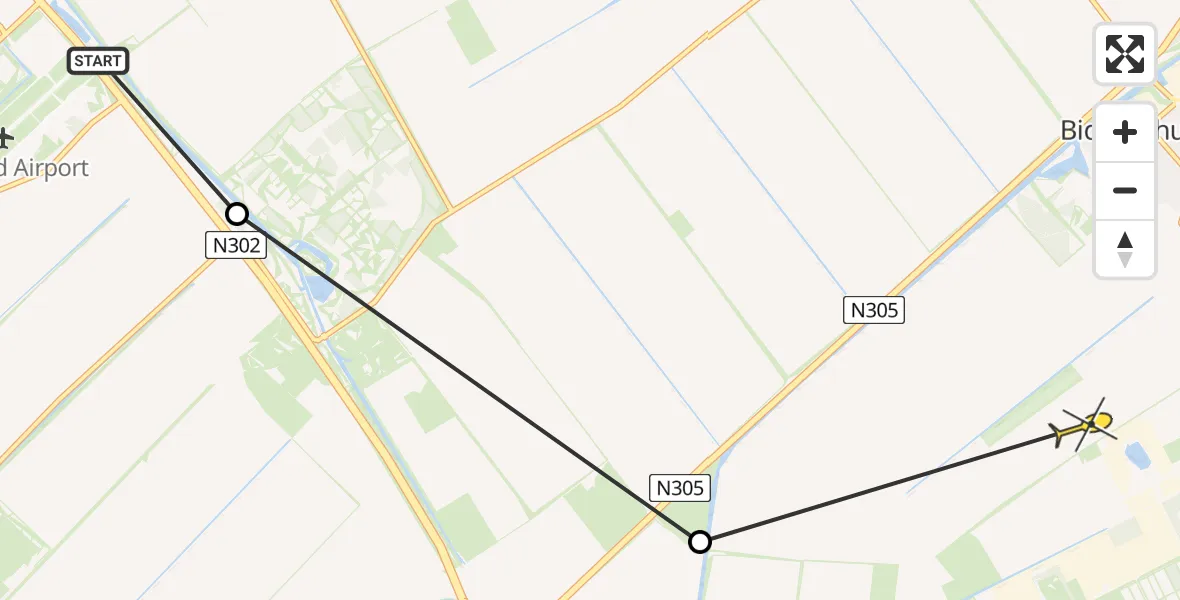 Routekaart van de vlucht: Ambulancehelikopter naar Biddinghuizen
