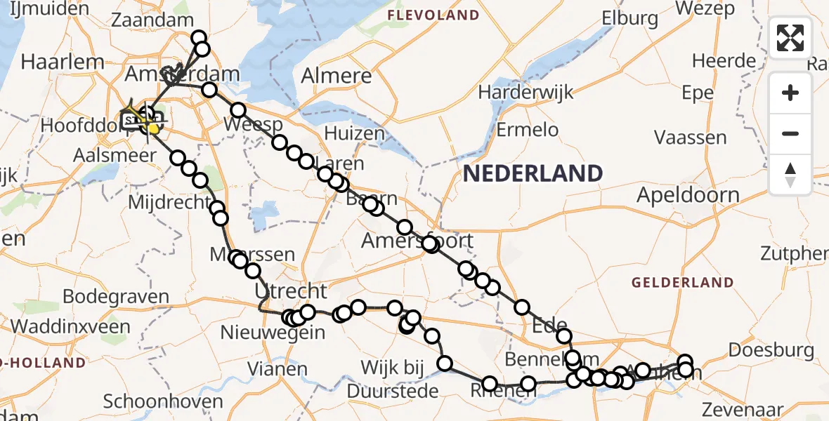 Routekaart van de vlucht: Politieheli naar Schiphol