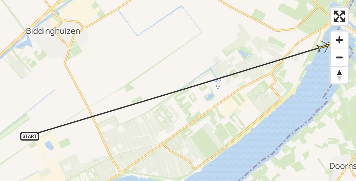 Routekaart van de vlucht: Ambulancehelikopter naar Biddinghuizen