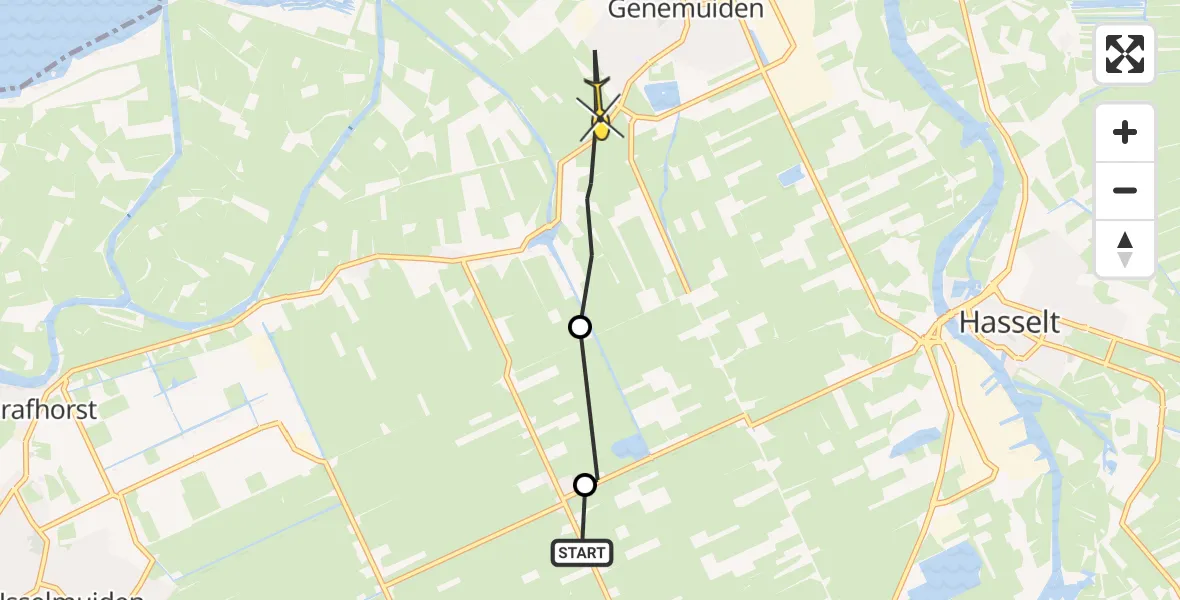 Routekaart van de vlucht: Ambulanceheli naar Genemuiden