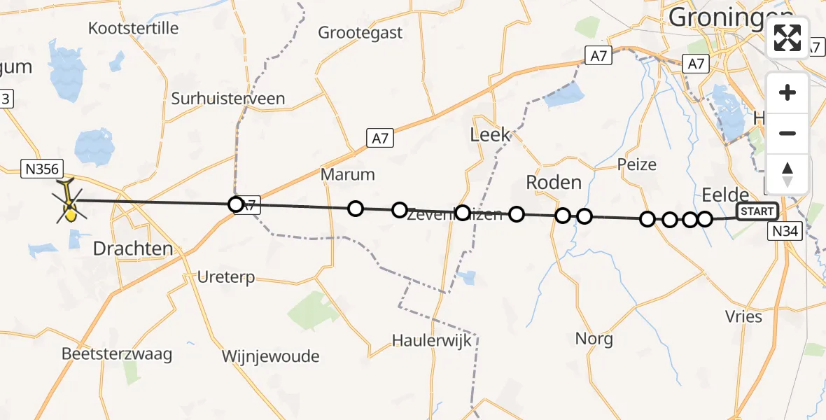 Routekaart van de vlucht: Lifeliner 4 naar Opeinde