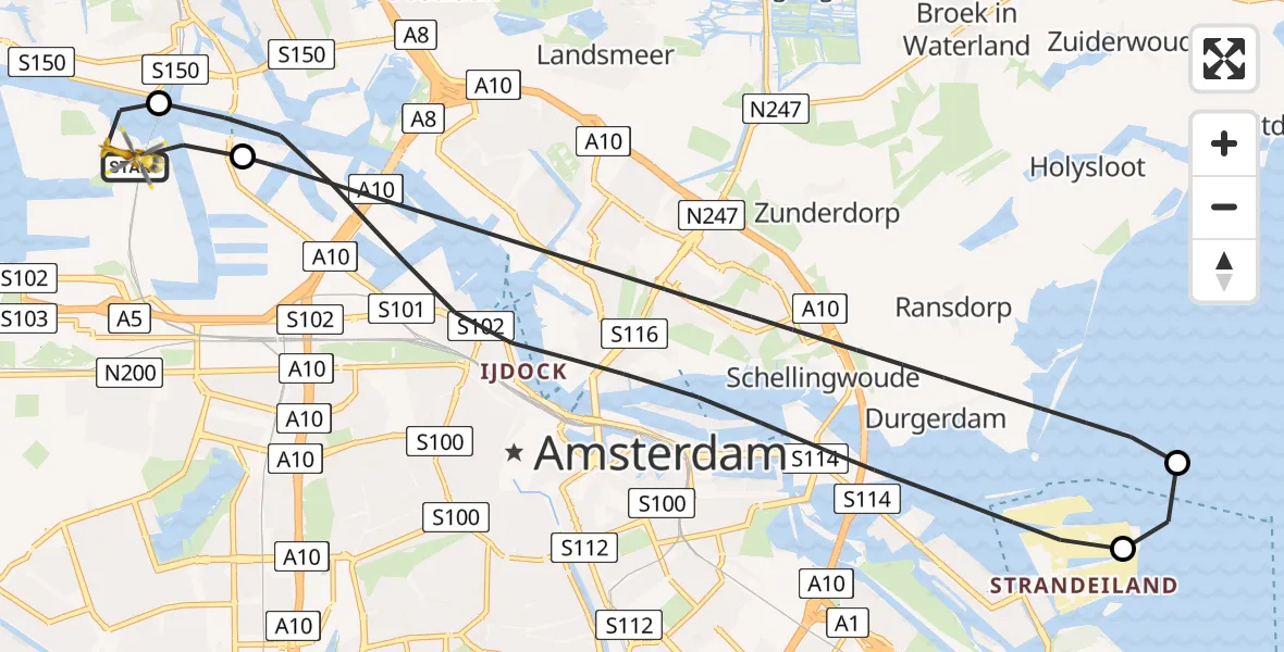 Vluchtroute Traumahelikopter Amsterdam Heliport - Amsterdam Heliport, 08 januari 2024, 15:06