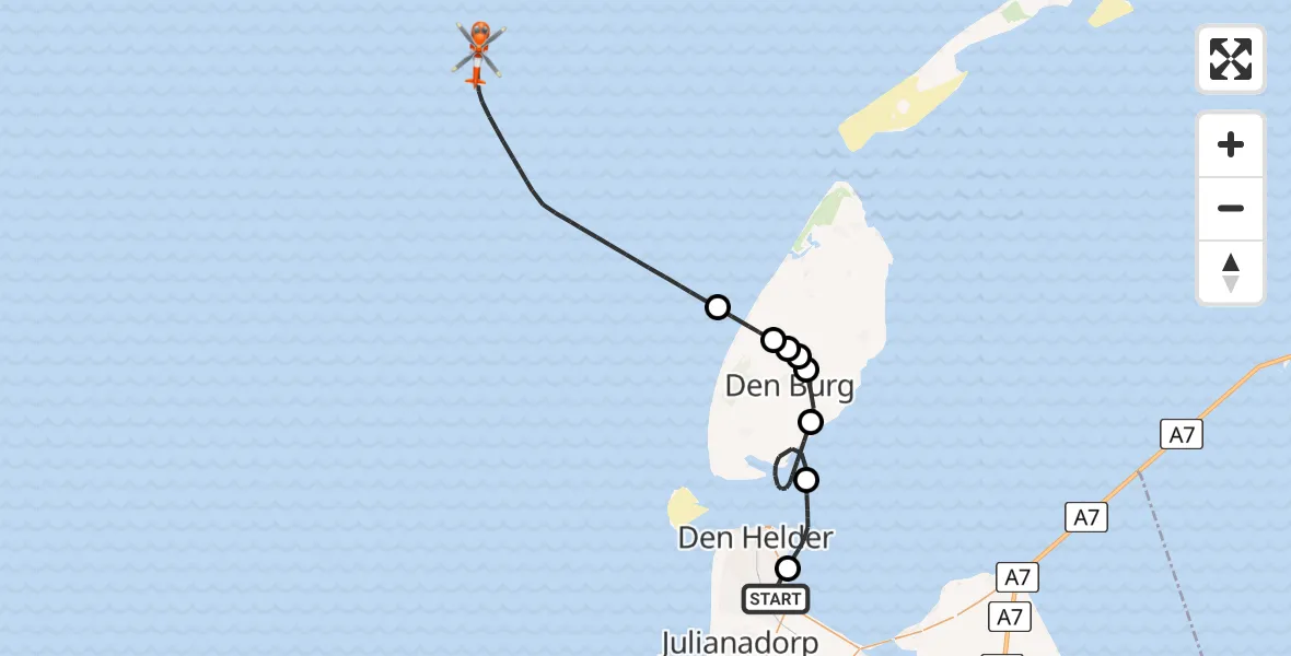 Vluchtroute Kustwachthelikopter Vliegveld De Kooy - , 08 januari 2024, 15:37