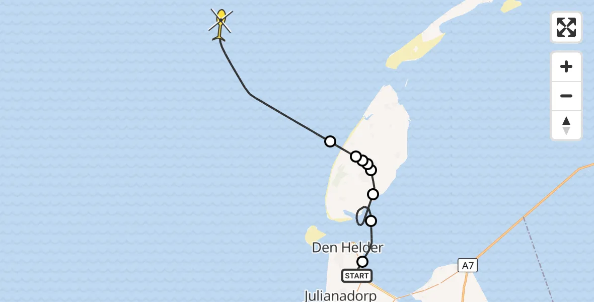 Routekaart van de vlucht: Kustwachthelikopter naar 