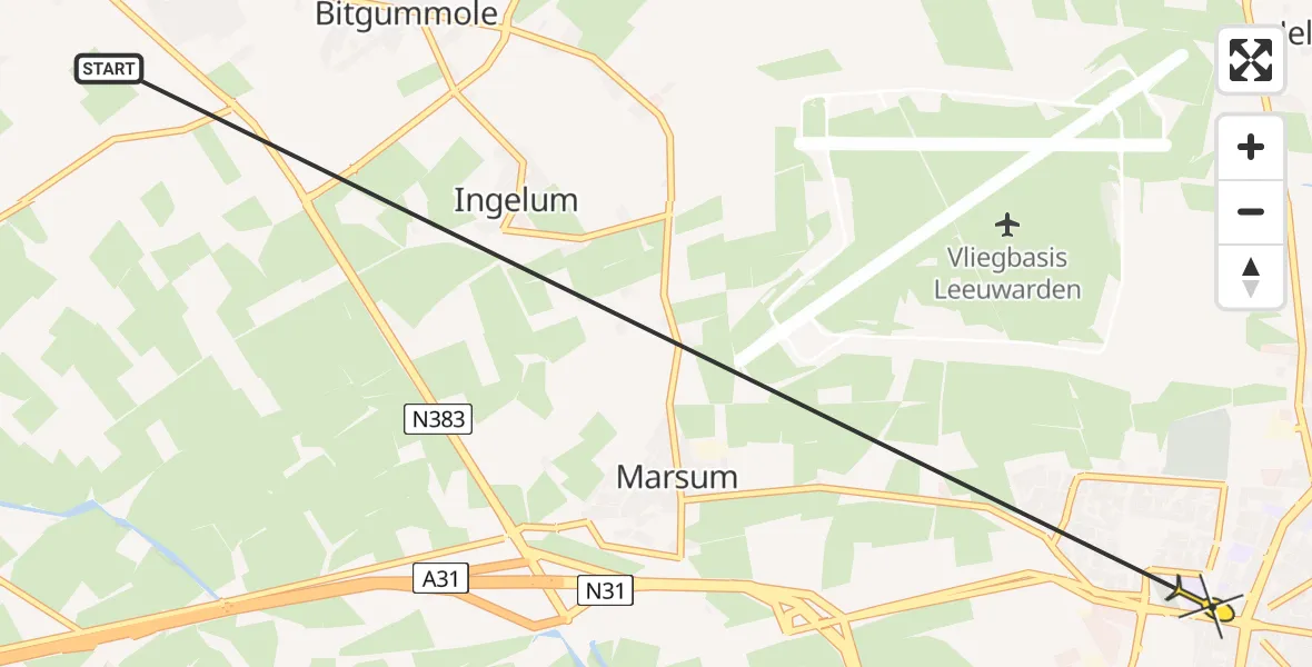 Routekaart van de vlucht: Ambulancehelikopter naar Leeuwarden