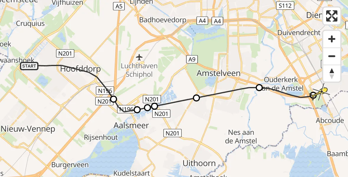 Routekaart van de vlucht: Lifeliner 1 naar Academisch Medisch Centrum (AMC)