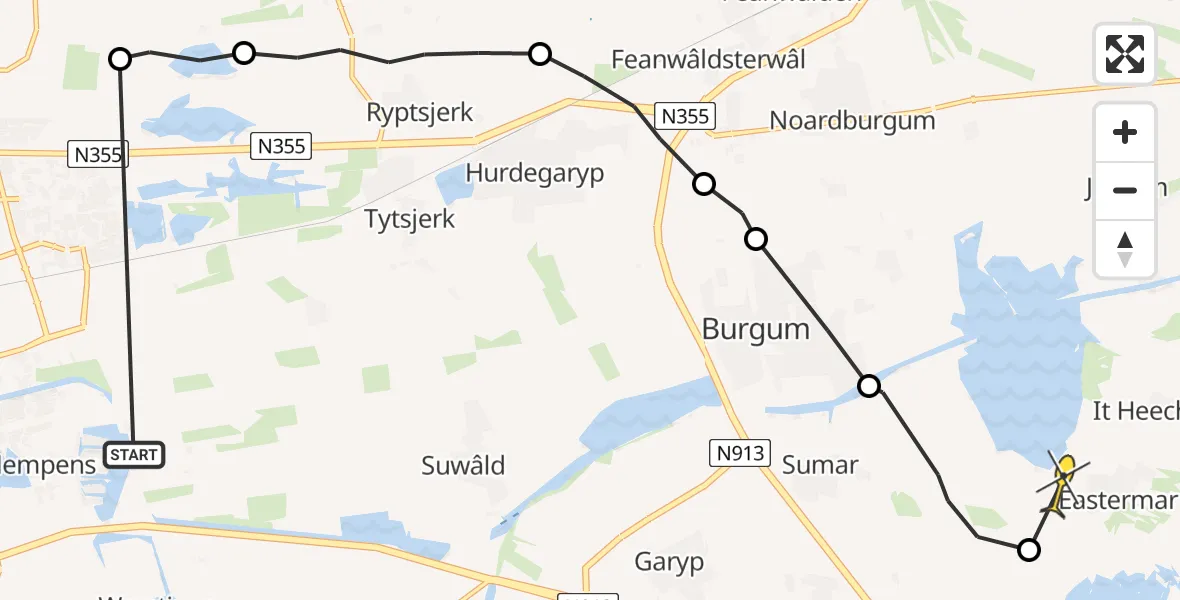 Routekaart van de vlucht: Ambulancehelikopter naar Eastermar