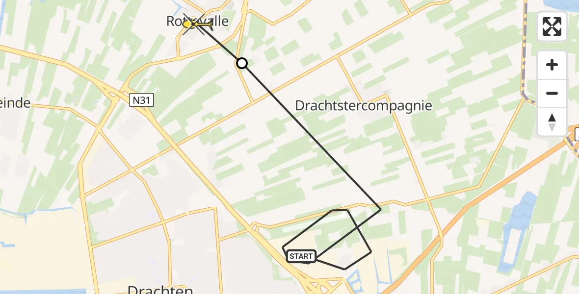 Routekaart van de vlucht: Ambulanceheli naar Rottevalle