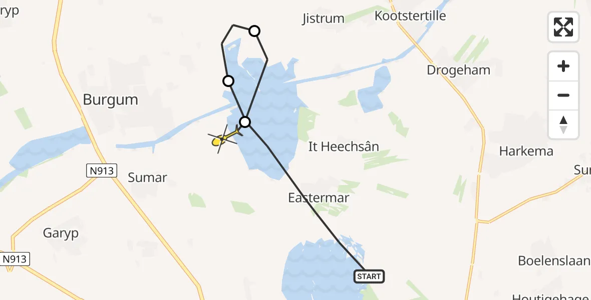 Routekaart van de vlucht: Ambulanceheli naar Sumar