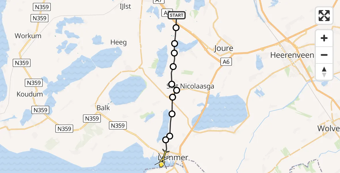 Routekaart van de vlucht: Ambulancehelikopter naar Lemmer