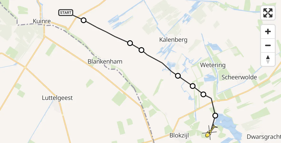 Routekaart van de vlucht: Ambulanceheli naar Blokzijl