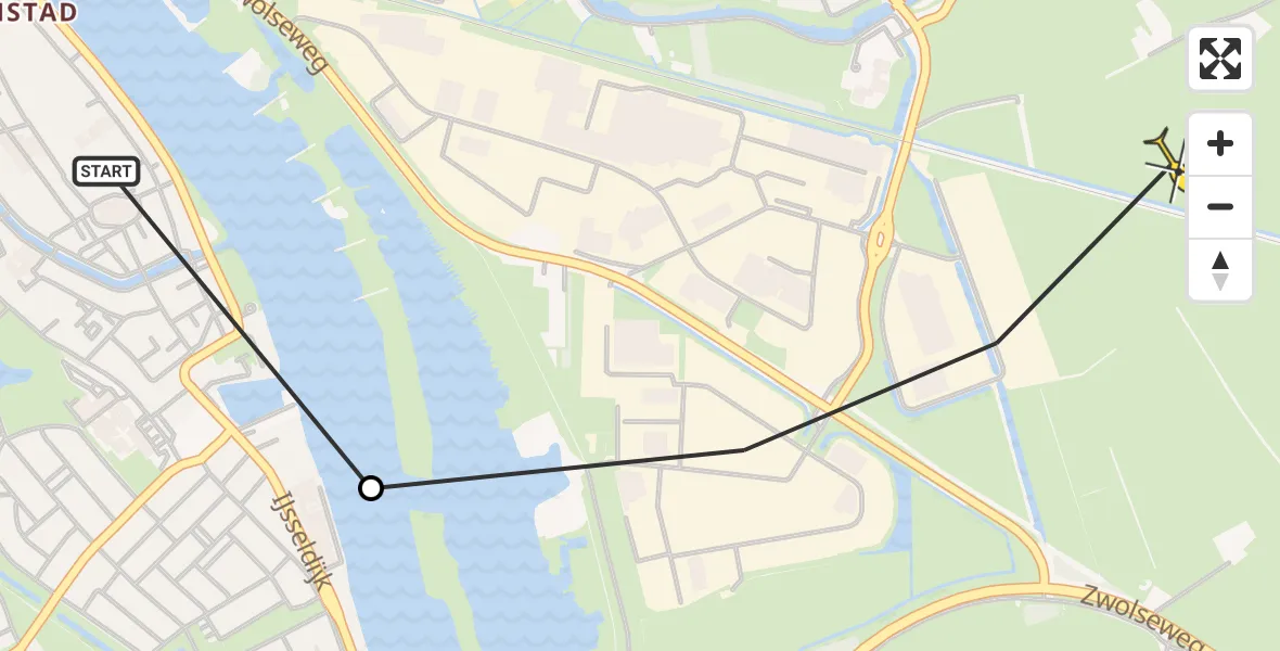 Routekaart van de vlucht: Ambulanceheli naar IJsselmuiden