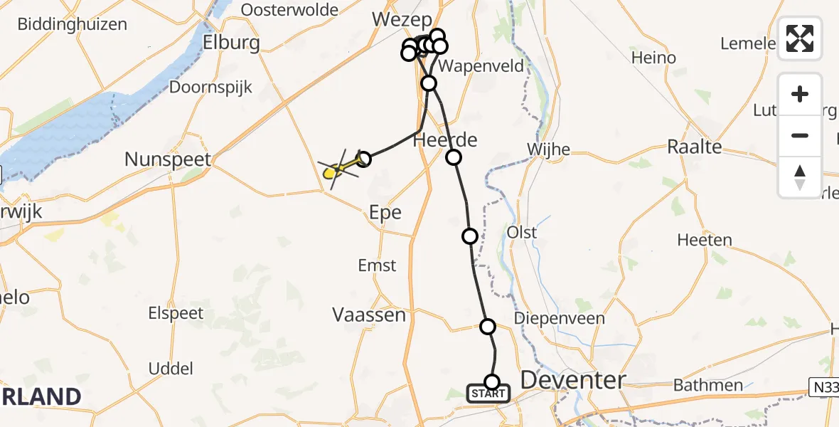 Routekaart van de vlucht: Politieheli naar Epe