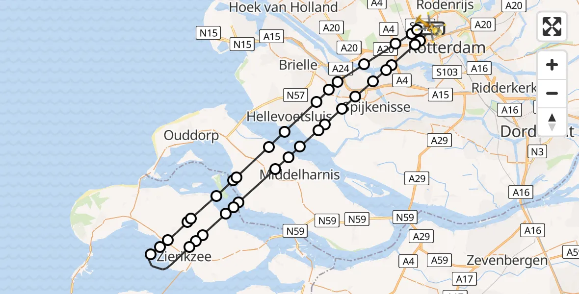 Vluchtroute Traumahelikopter Rotterdam The Hague Airport - Rotterdam The Hague Airport, 08 januari 2024, 18:19