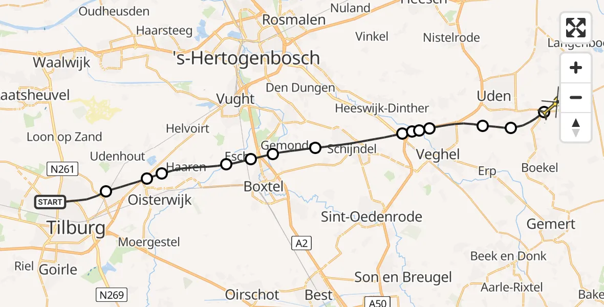 Routekaart van de vlucht: Lifeliner 3 naar Vliegbasis Volkel