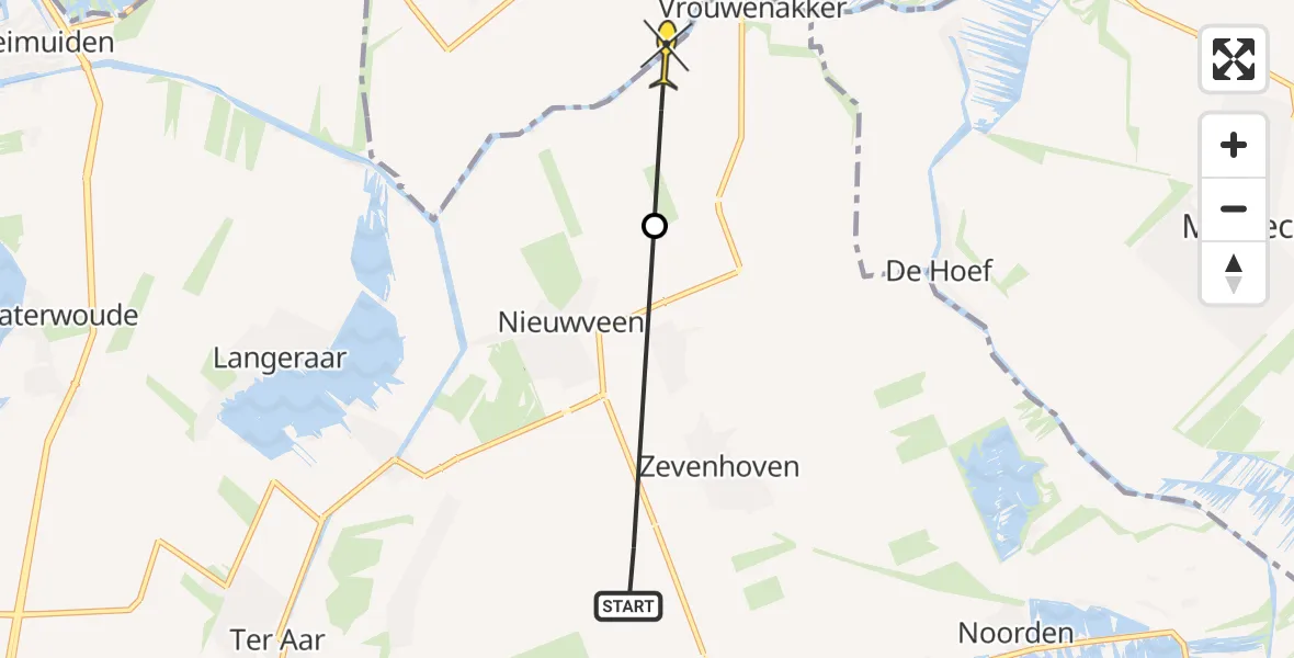 Routekaart van de vlucht: Politieheli naar Nieuwveen