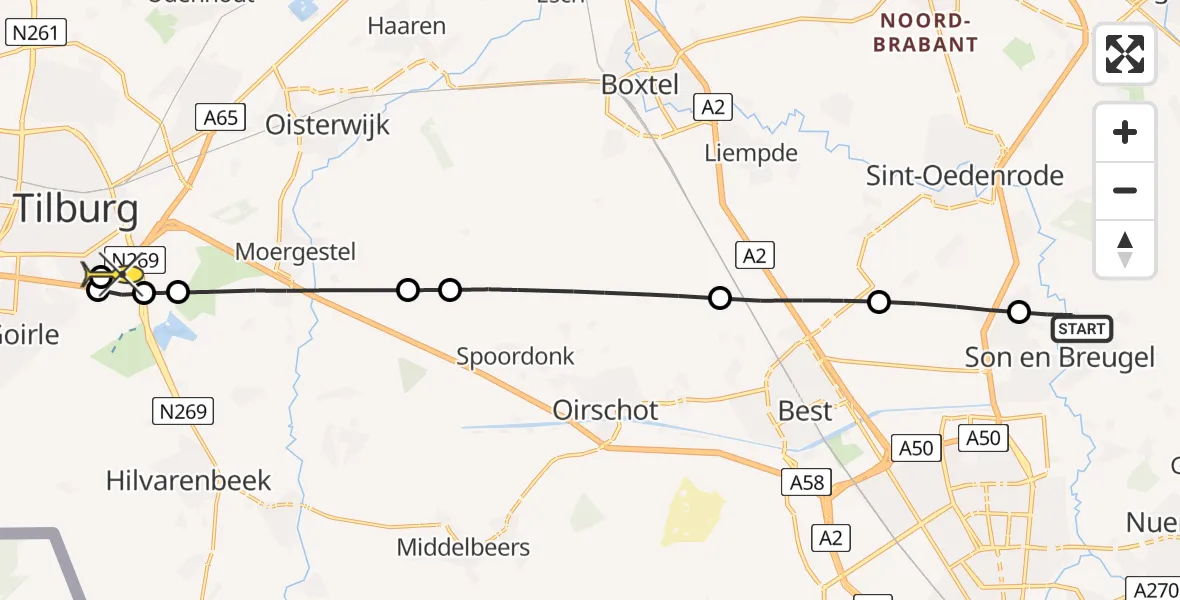 Routekaart van de vlucht: Lifeliner 3 naar Tilburg