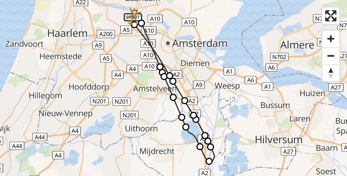 Vluchtroute Traumahelikopter Amsterdam Heliport - Amsterdam Heliport, 08 januari 2024, 21:33