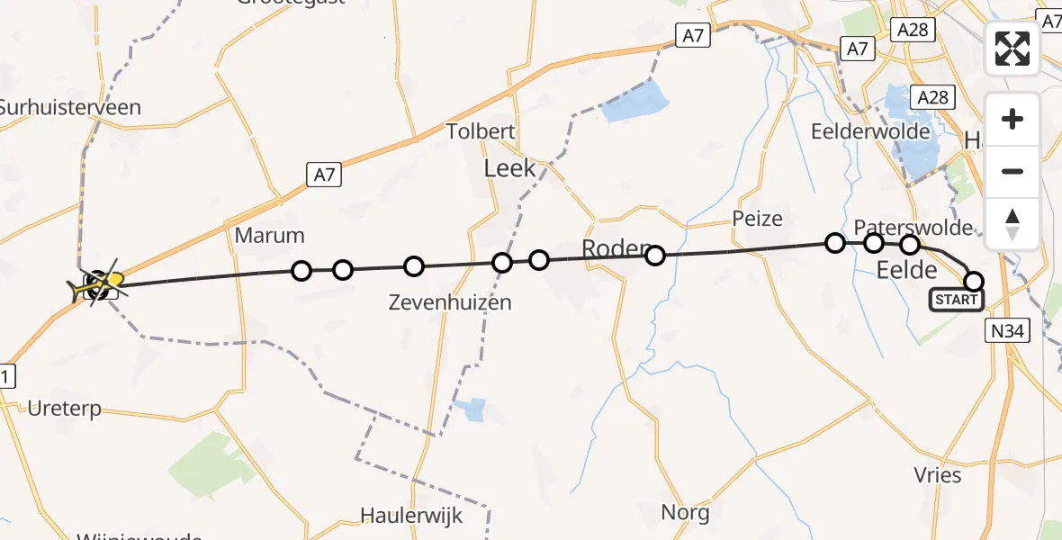 Routekaart van de vlucht: Lifeliner 4 naar Drachtstercompagnie