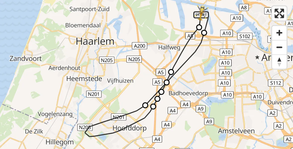 Vluchtroute Traumahelikopter Amsterdam Heliport - Amsterdam Heliport, 09 januari 2024, 08:02