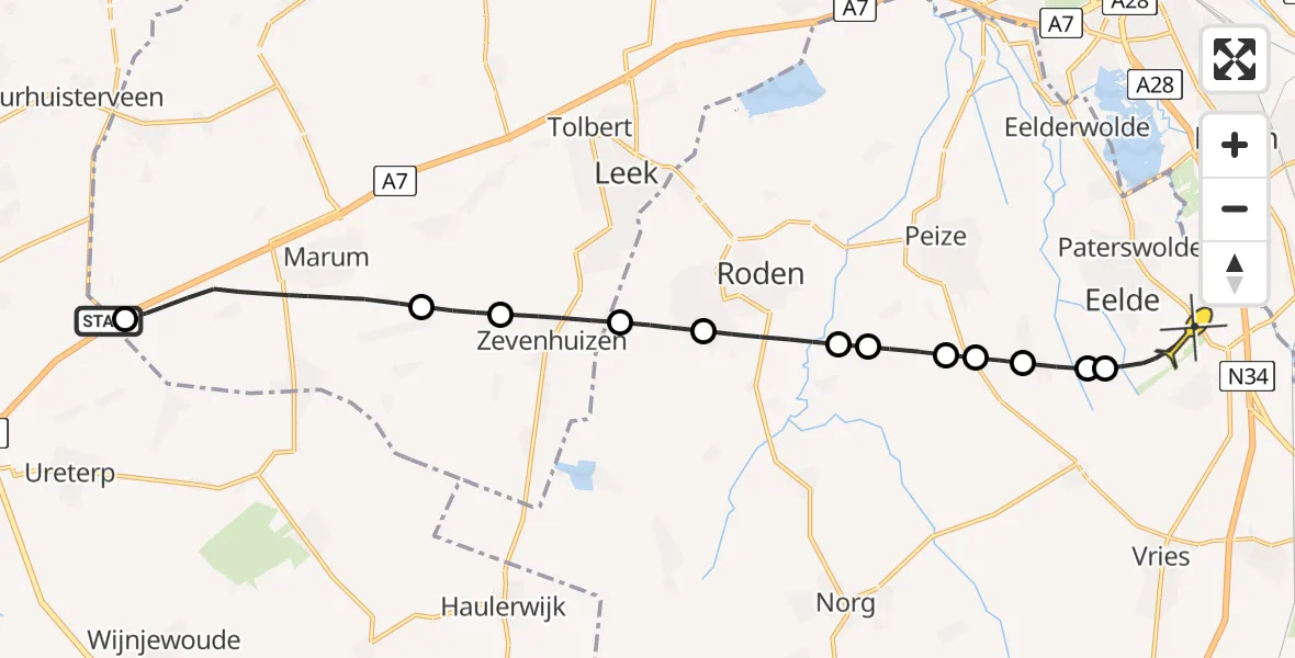 Routekaart van de vlucht: Lifeliner 4 naar Groningen Airport Eelde