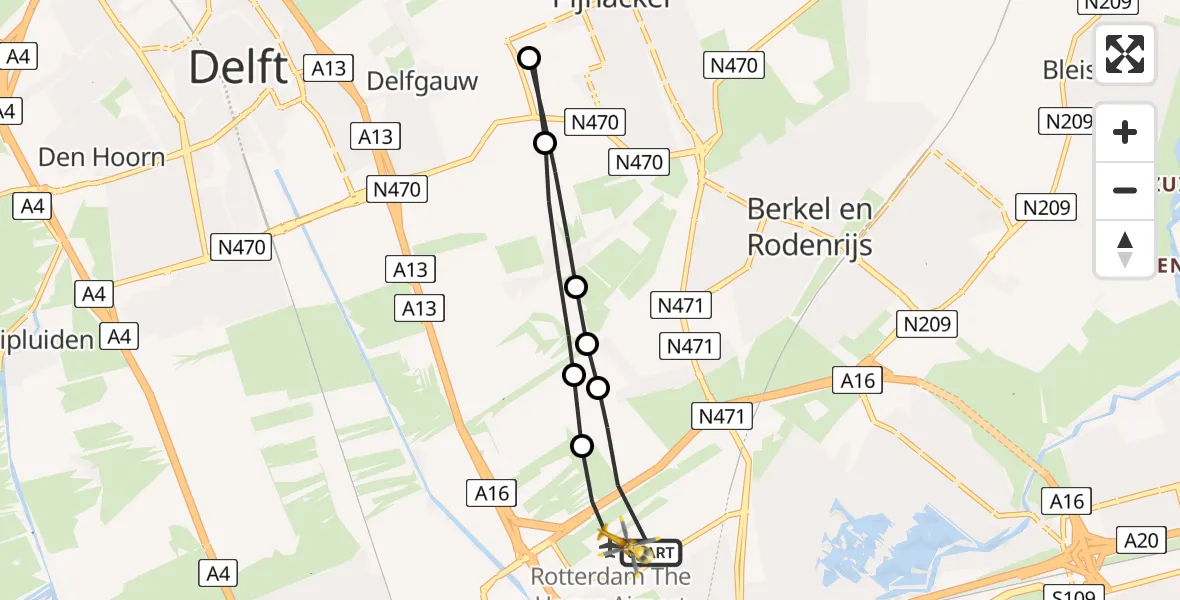 Vluchtroute Traumahelikopter Rotterdam The Hague Airport - Rotterdam The Hague Airport, 09 januari 2024, 10:09