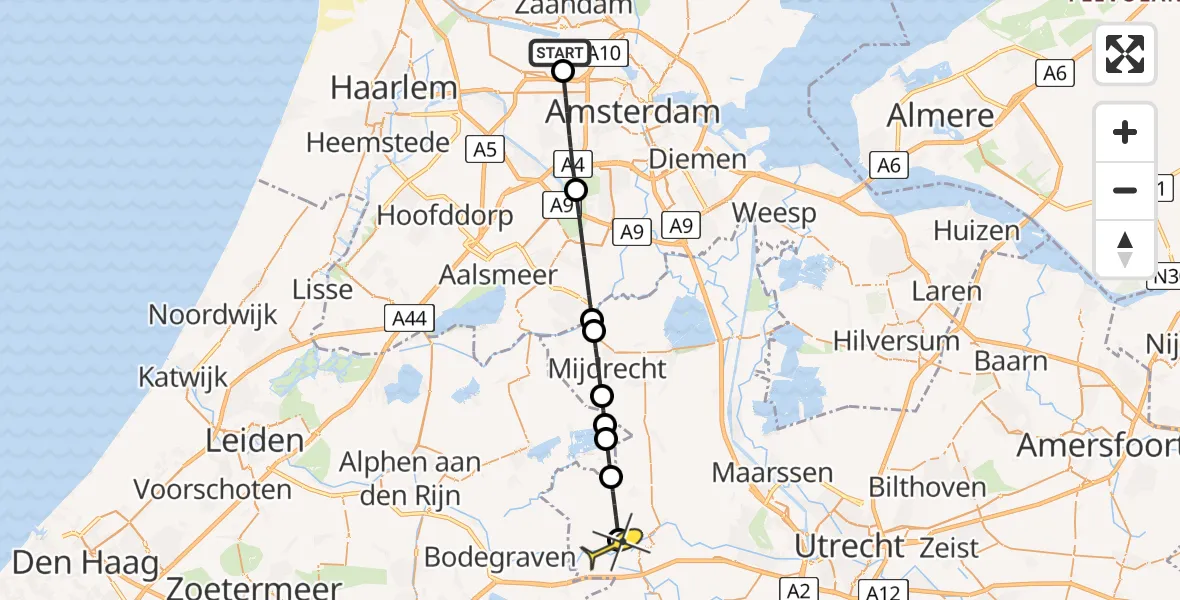 Routekaart van de vlucht: Lifeliner 1 naar Woerden