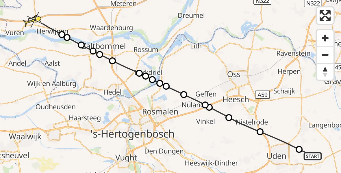 Routekaart van de vlucht: Lifeliner 3 naar Vuren