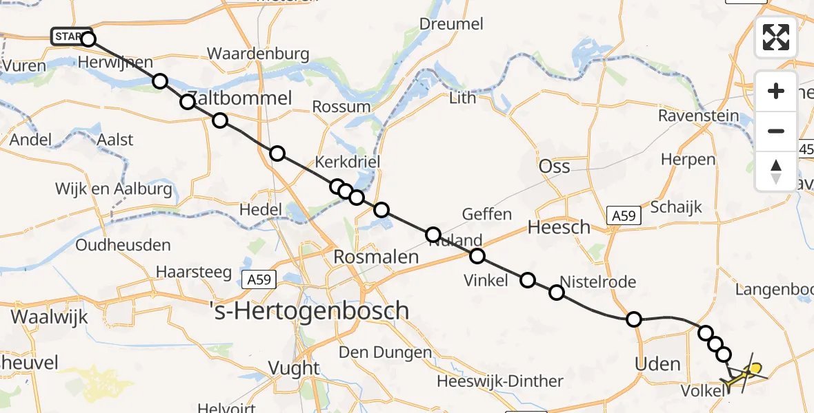 Routekaart van de vlucht: Lifeliner 3 naar Vliegbasis Volkel