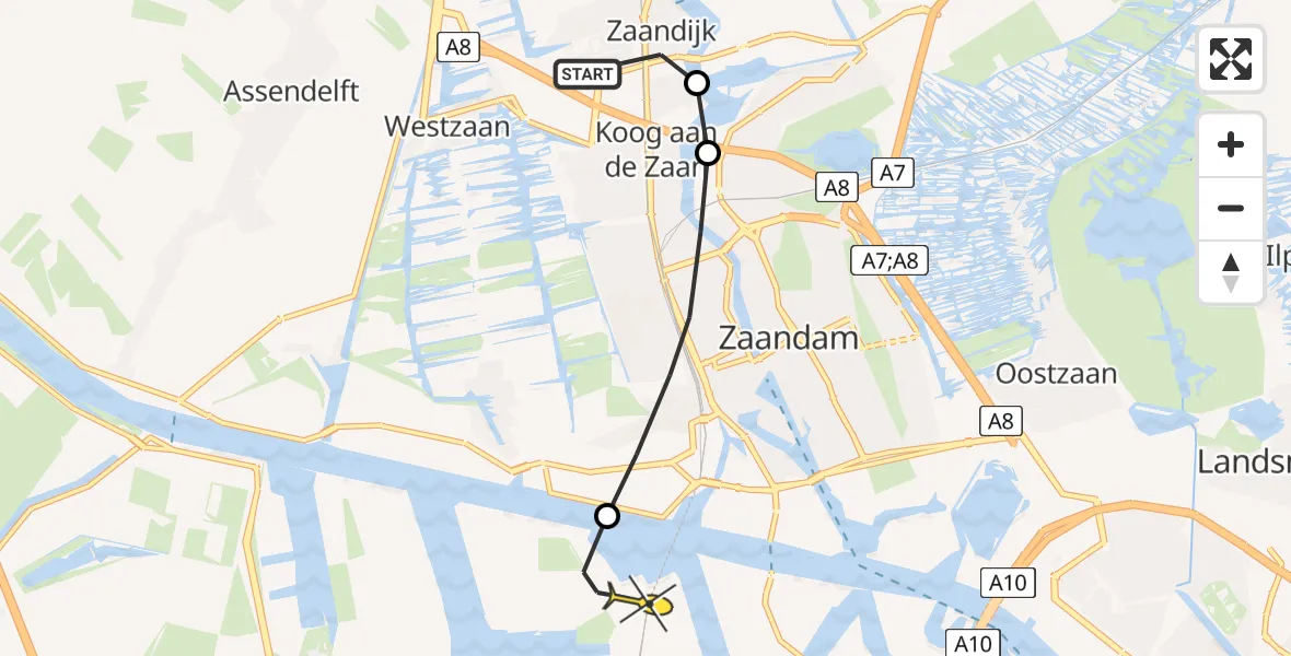 Routekaart van de vlucht: Lifeliner 1 naar Amsterdam Heliport