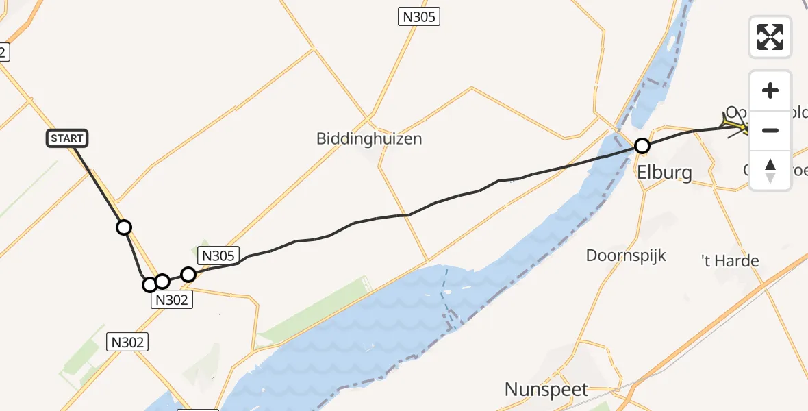 Routekaart van de vlucht: Ambulancehelikopter naar Oosterwolde Gld